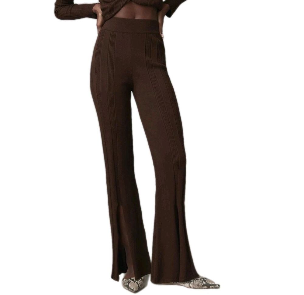 Anthropologie Daily Practice Flare Knit Pants Size 2X Slit Front Chocolate Brown
